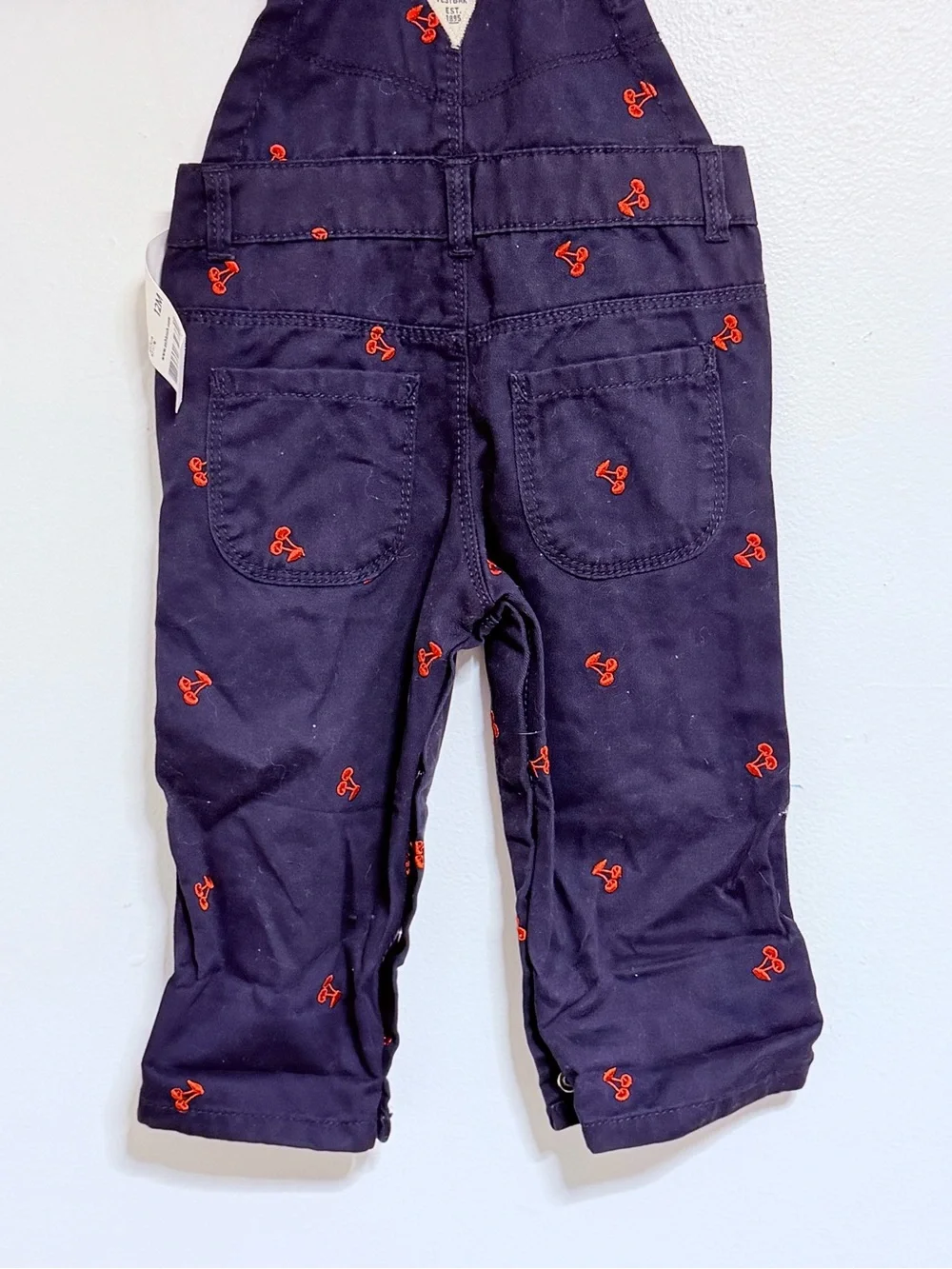 OshKosh Baby/Toddler Denim Overalls Dark Blue with Cherries Size 12 Months NWT